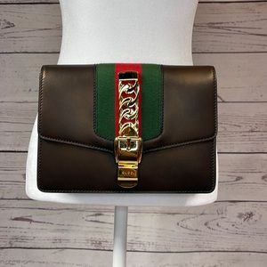 Authentic Gucci Sylvie Leather Belt Bag In Black